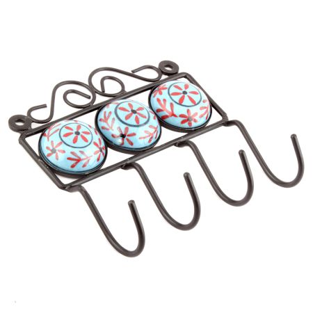 Turquoise Round Floral Tiles Hooks Online